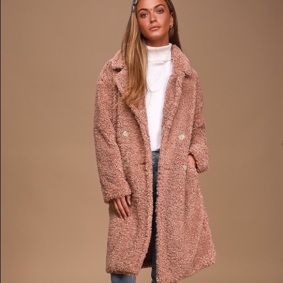 Lulus Jackets & Blazers - Lulu’s Mindful Miss Mauve Pink Midi Teddy Coat